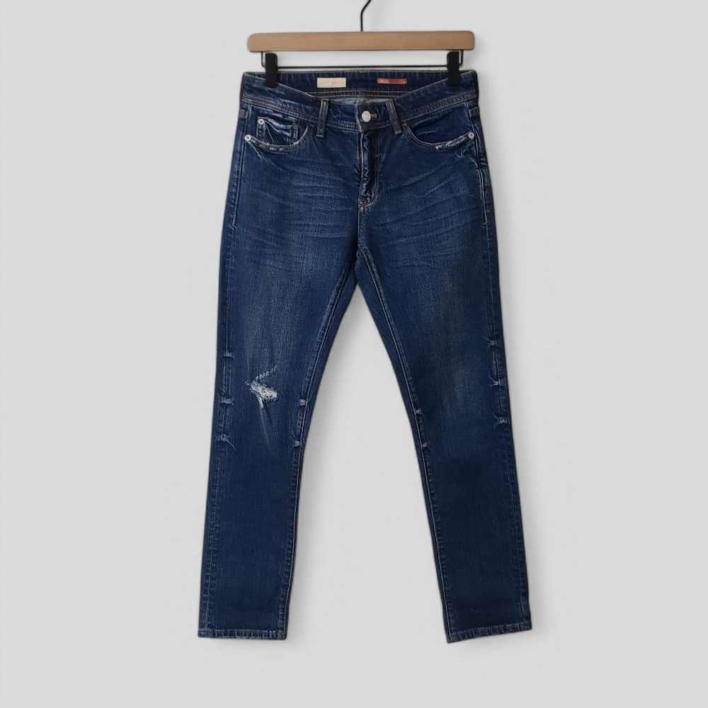 Anthropologie Pilcro Slim Boyfriend Jean Sz 25 Medium Blue Wash Distressed